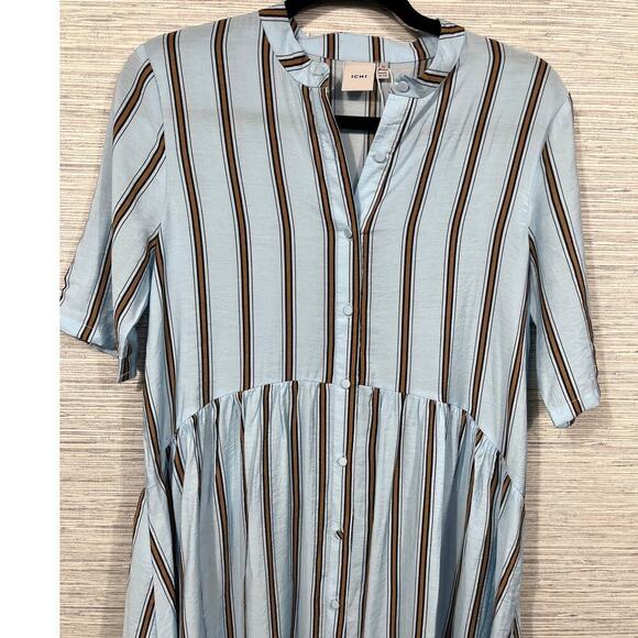 Ichi Hayden Shirt Dress Is A Light Blue, Beige, And Black Striped / Size-XSmall - Picture 4 of 12